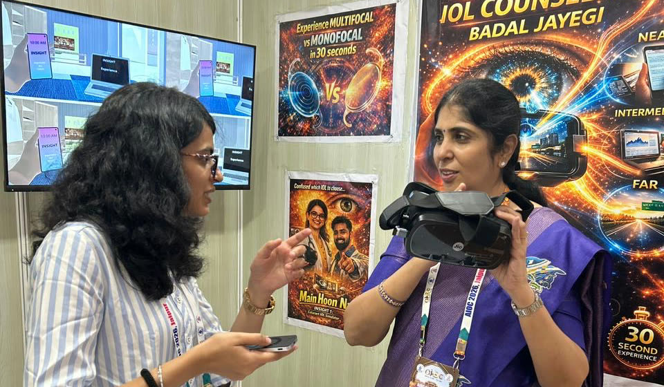 AKSightXR team member guiding a session from a phone while a doctor wears the headset